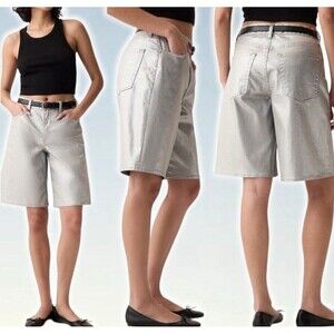 Gap Womens Size 29/8 Tall Silver Metallic Bermuda Shorts 13.5" High Rise Jorts